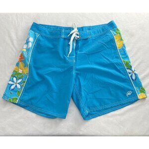 Mysterioso Womens Tie-Waist Board Shorts Swim Trunks Size 10 Blue Floral Print